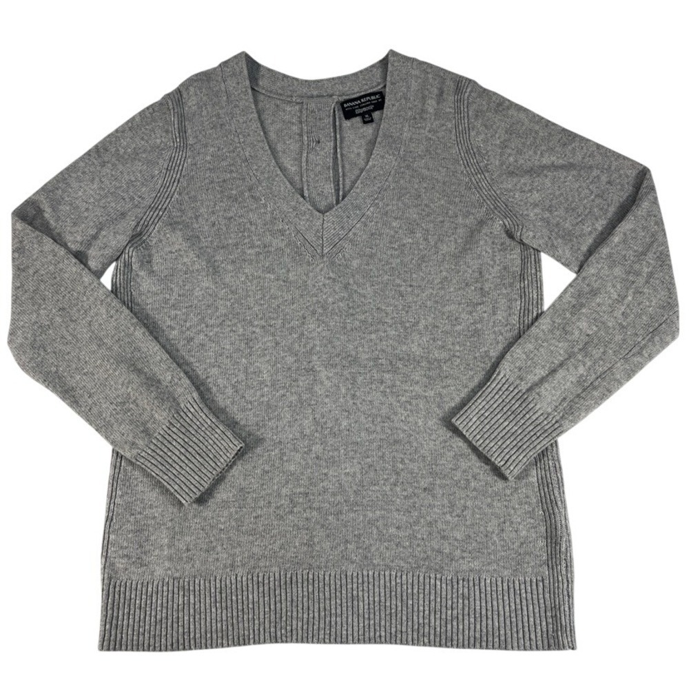 Merino Wool Cashmere Sweater Gray V Neck Button Back XL Italian Yarn